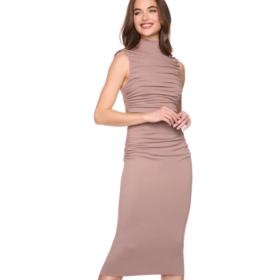 Susana Monaco Gathered Mock Neck Sleeveless Dress
