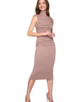 Susana Monaco Gathered Mock Neck Sleeveless Dress