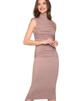 Susana Monaco Gathered Mock Neck Sleeveless Dress