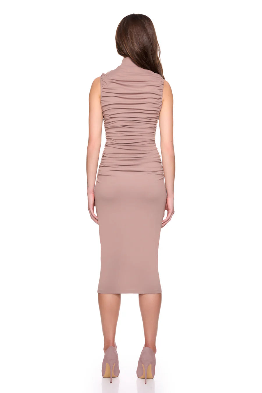 Susana Monaco Gathered Mock Neck Sleeveless Dress
