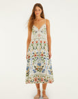 Farm Rio Stitched Garden Off-White Midi Dress