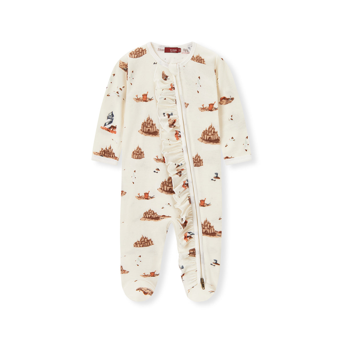 Milkbarn Ruffle Zipper Footed Romper