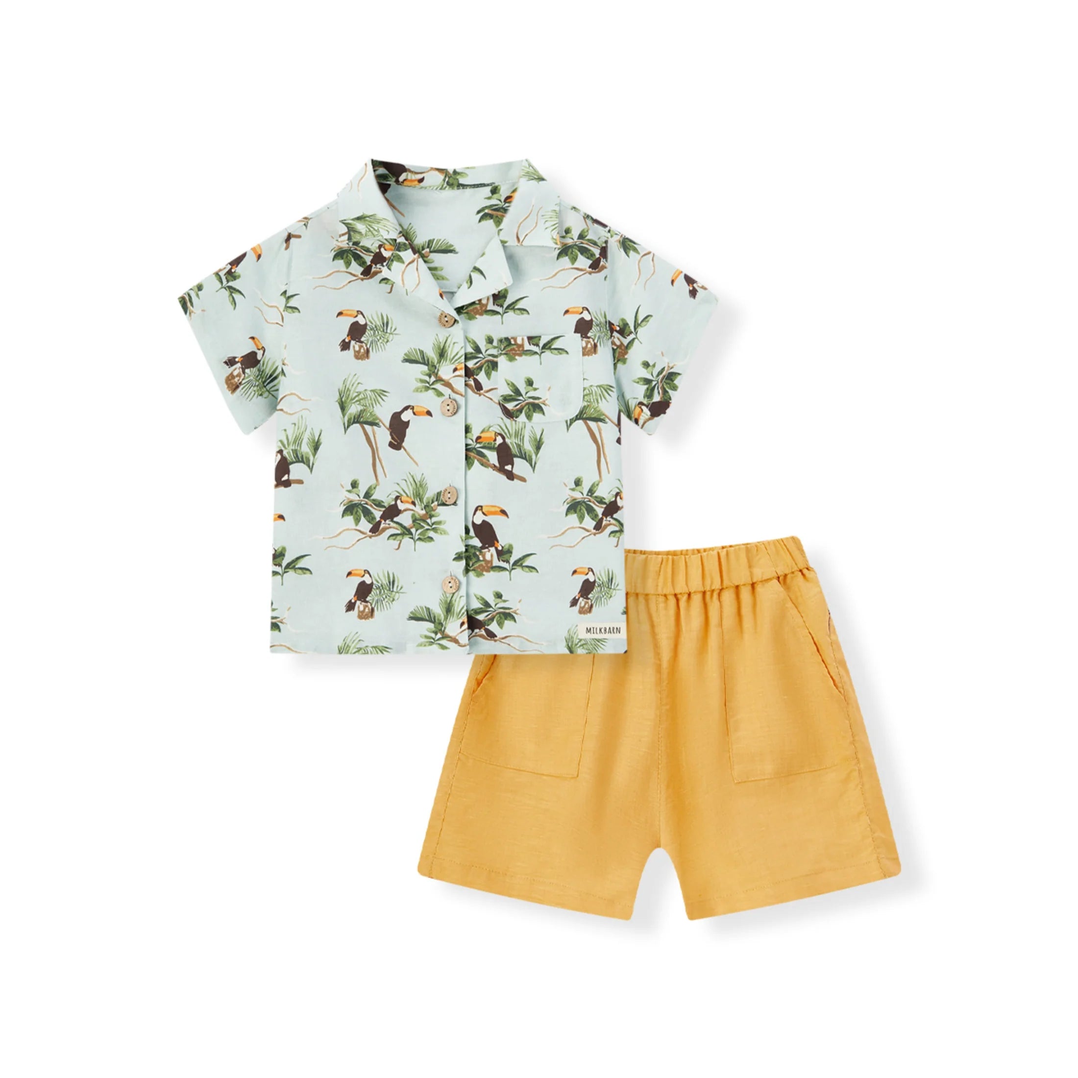 Milkbarn Linen Button-up Shirt & Shorts Set