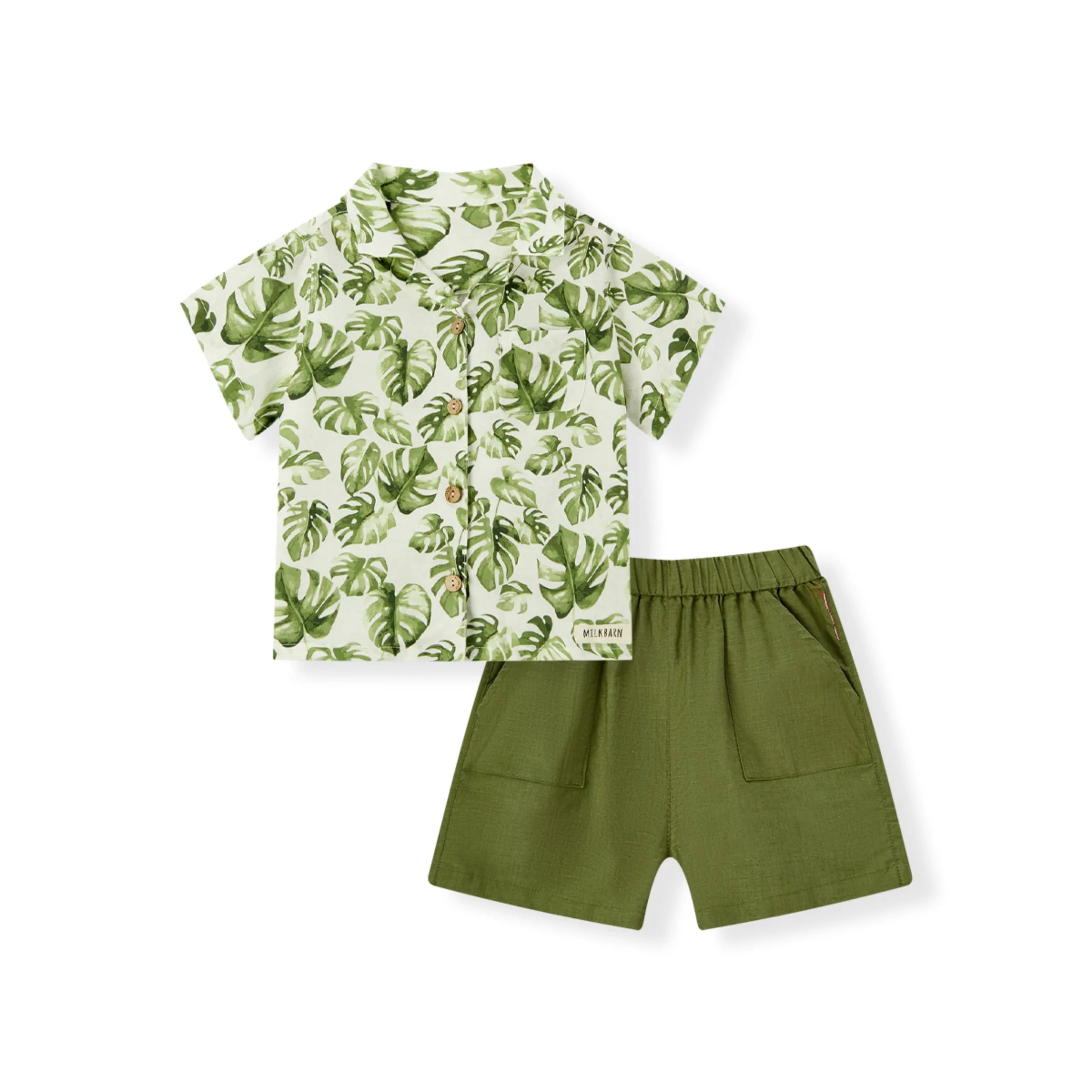 Milkbarn Linen Button-up Shirt & Shorts Set