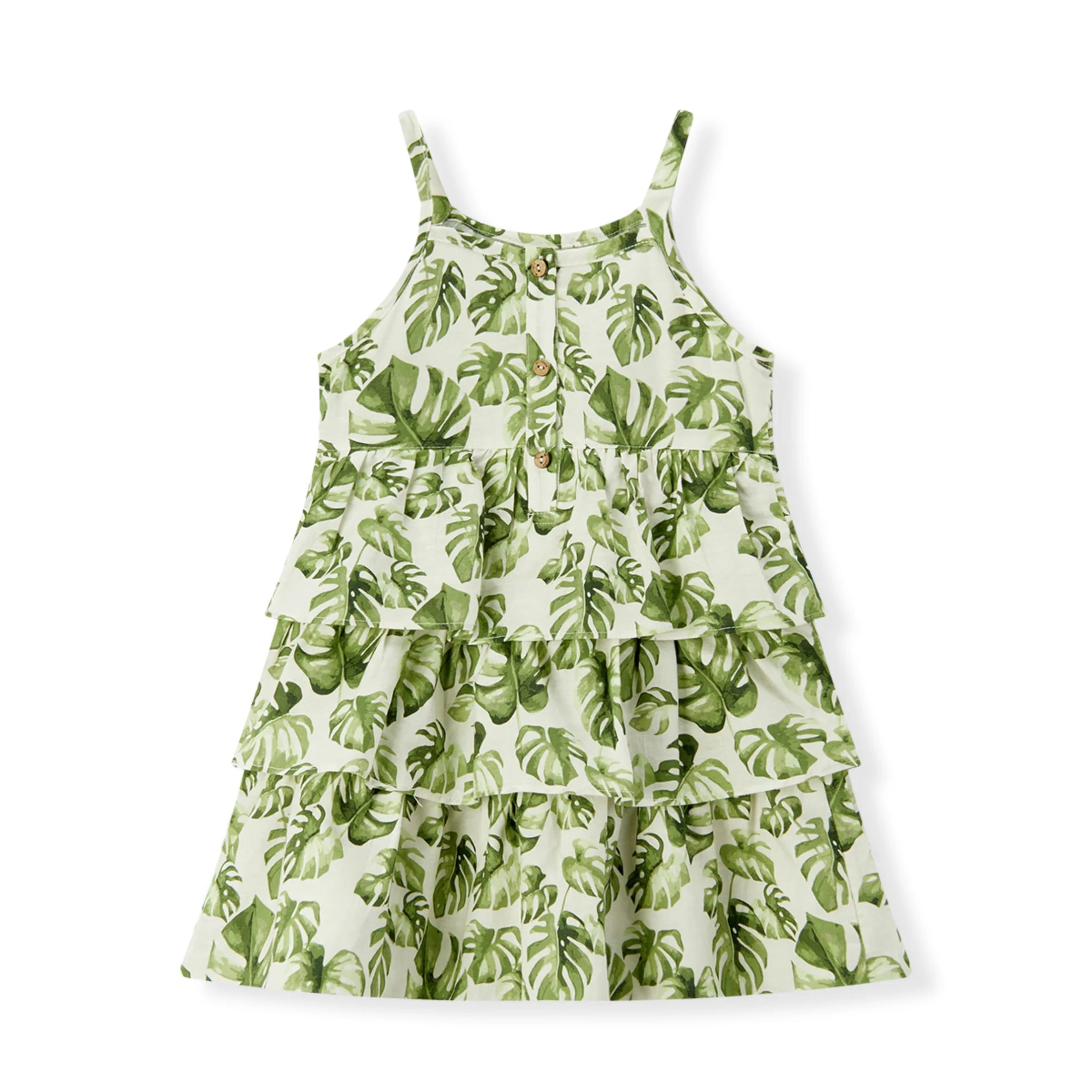 Island Leaf Linen Tiered Dress 3-4T