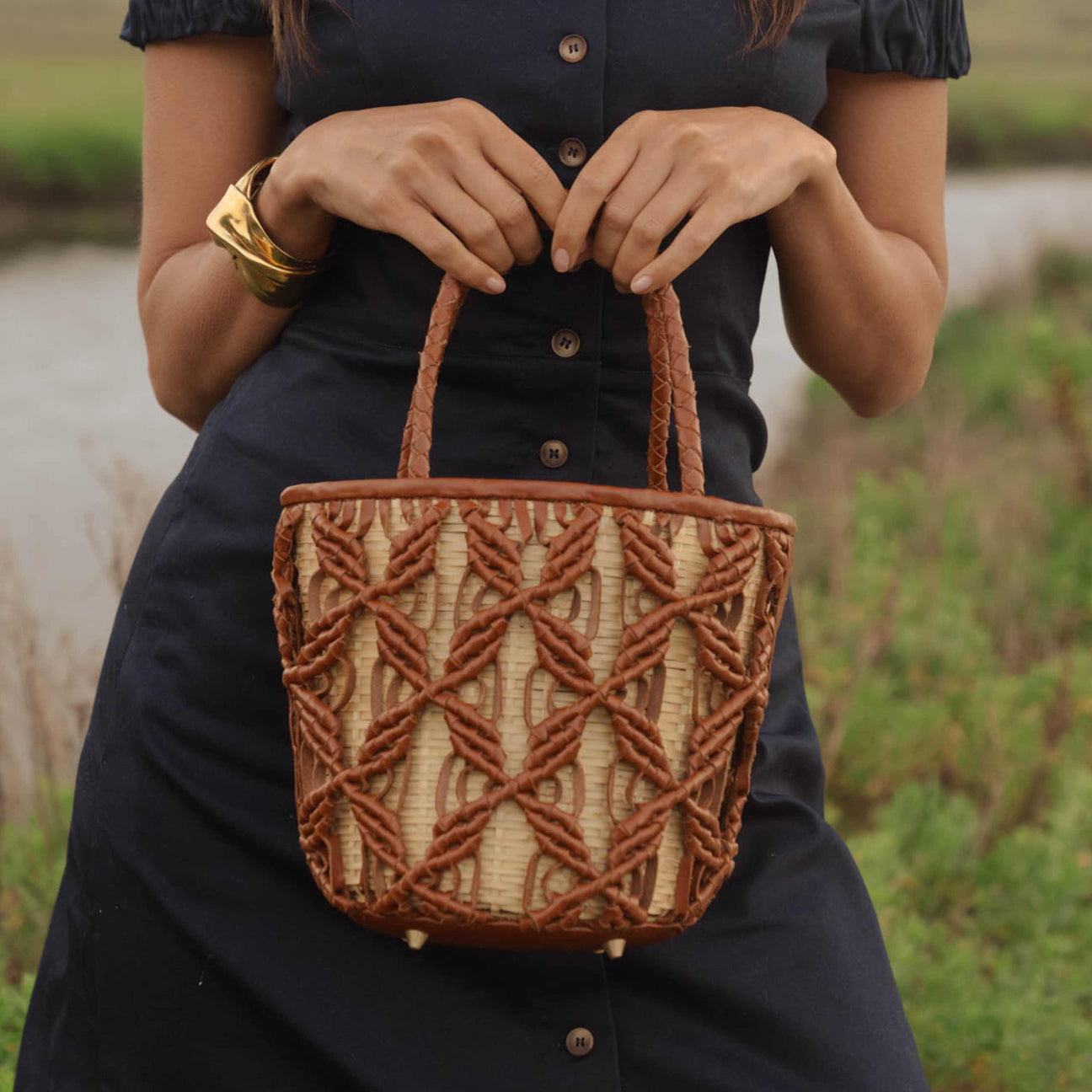 Freya Helix Woven Leather Mini Crossbody