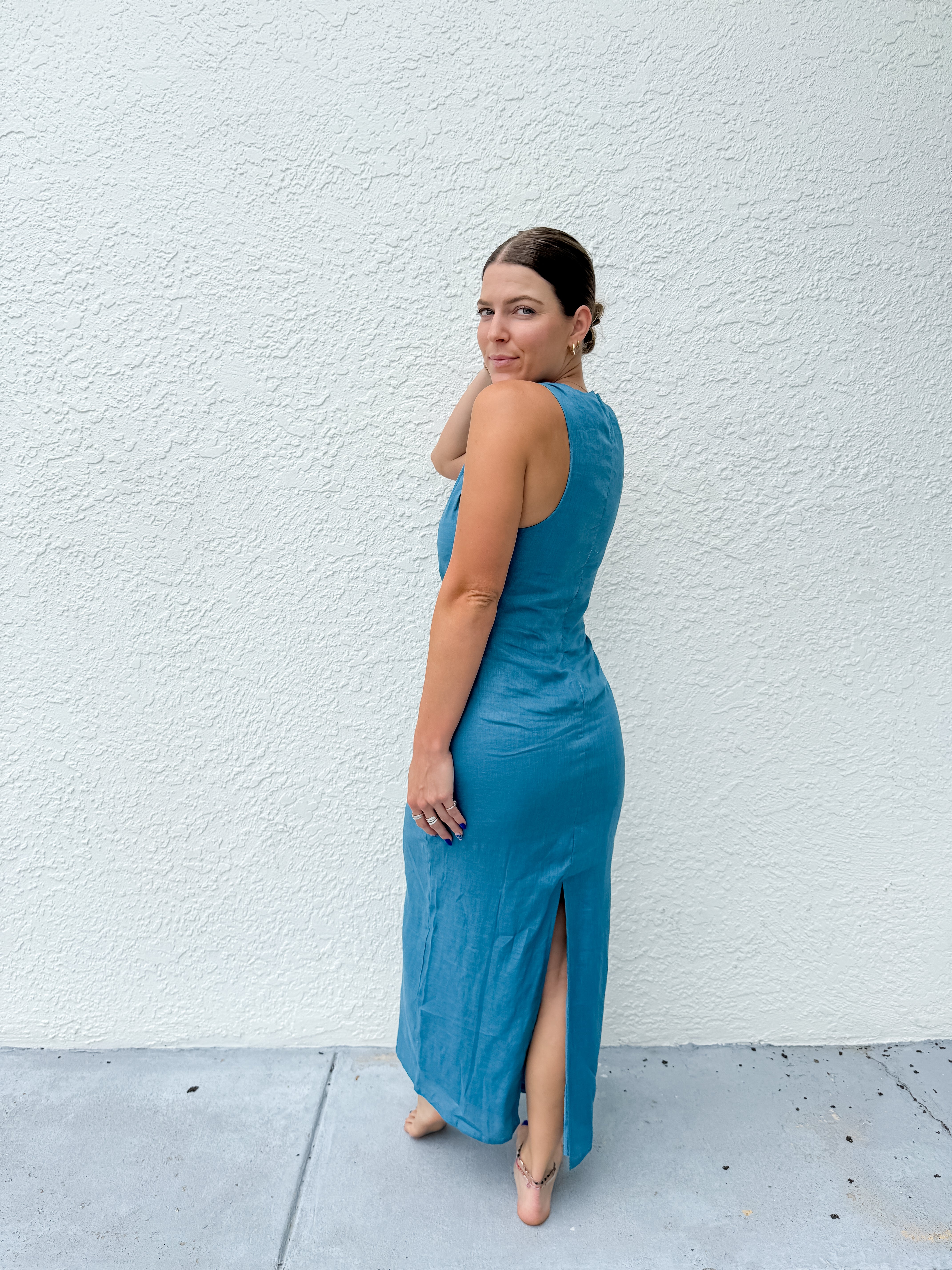 denim belted midi dress Indigo Denim Midi Shirt Dress