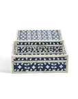 Two's Company Flower & Petals Blue & White Tear Hinged Cover Box