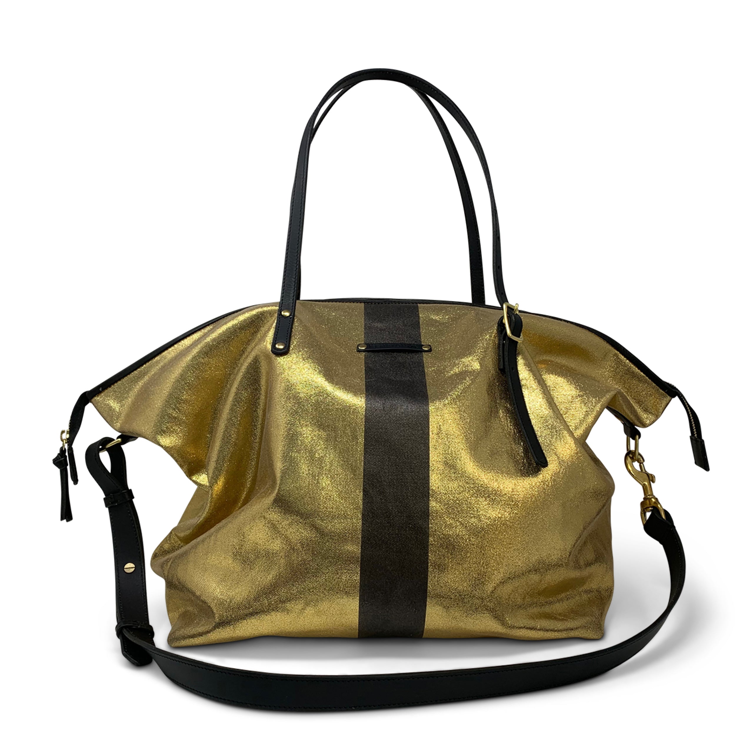 Kempton & Co. Metallic Canvas Black Stripe Crossbody