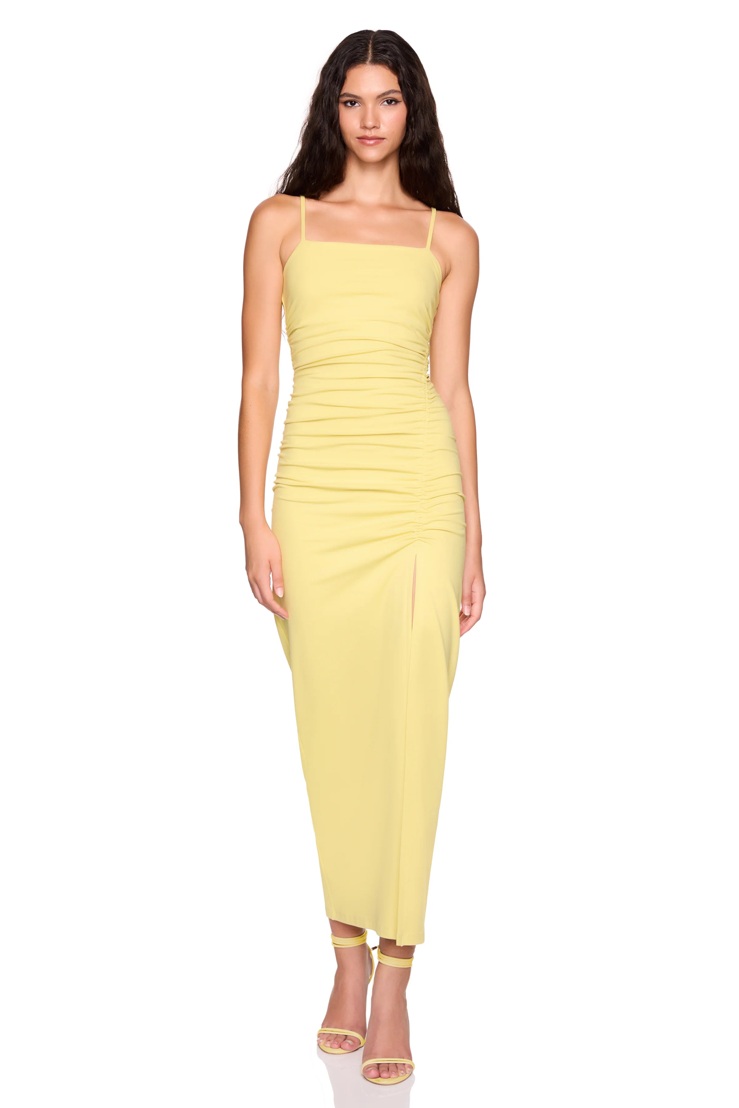 susana monaco dress Susana Monaco String Gathered Slit Dress in Lemon