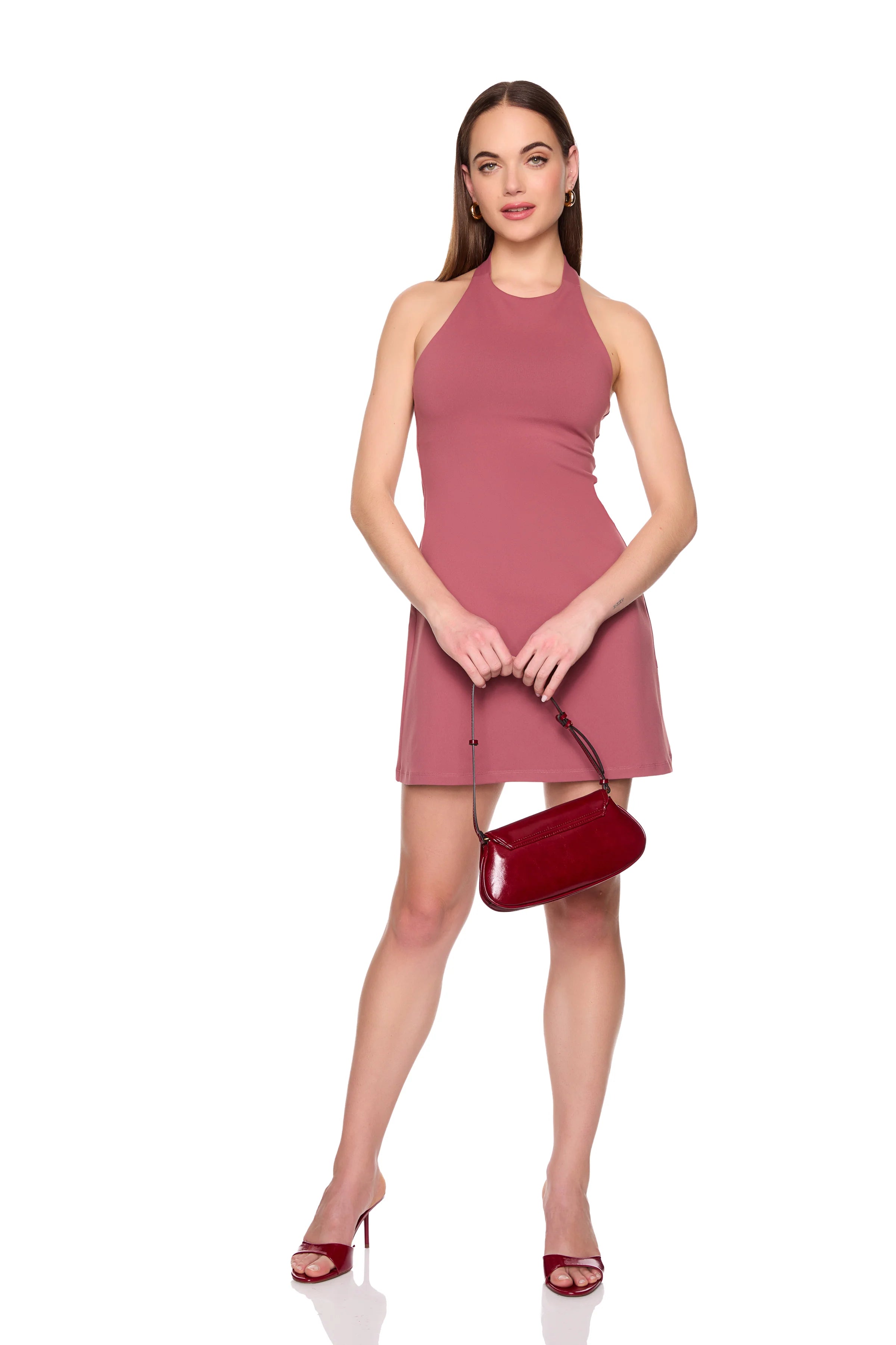 high neck halter tie dress xs / lip stain