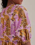 FARM Rio Tiger Leaves Puff Sleeve Mini Dress