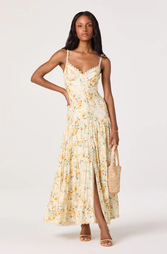 ASTR the Label | Tazia Scalloped Sweetheart Maxi Dress in Yellow Cream Floral