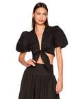 Susana Monaco Poplin Bubble Sleeve Tie Front Top