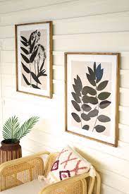 Kalalou Set of 2 Framed Black Leaf Prints